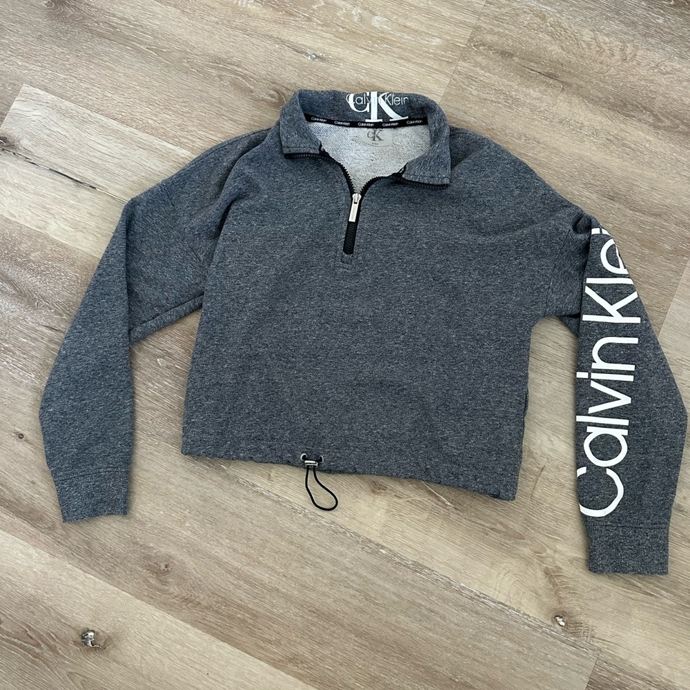 Calvin Klein Gray Cowl Neck Sweater with Ribbed Cuffs
